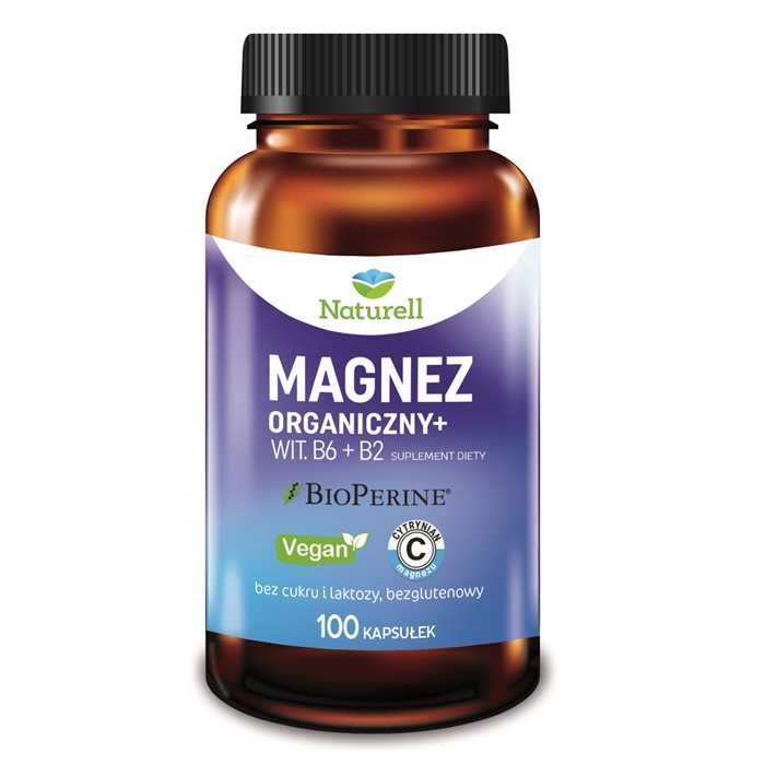 Naturell Magnez organiczny + witaminy B6 i B2 kapsułki, 100 szt.