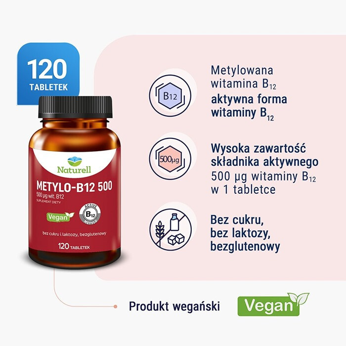 Naturell Metylo-B12 tabletki na niedobór witaminy B12, 120 szt.