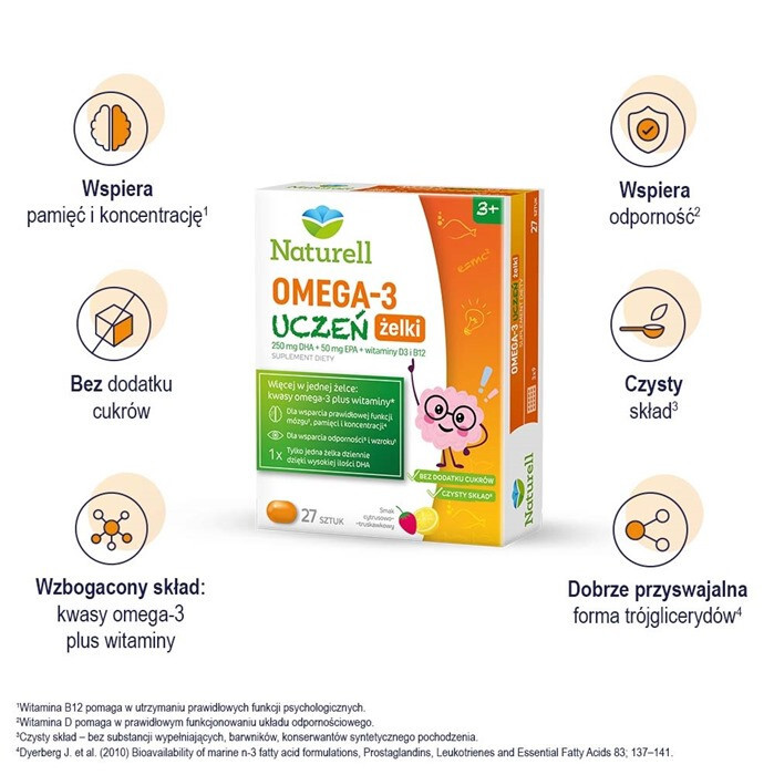 Naturell Omega-3 Uczeń żelki na odporność dla dzieci, 27 szt.