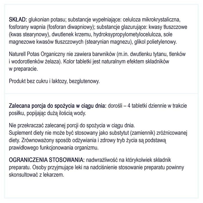 Naturell Potas organiczny tabletki, 100 szt.