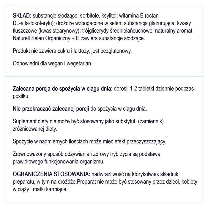 Naturell Selen Organiczny + E tabletki do rozgryzania i żucia, 60 szt.