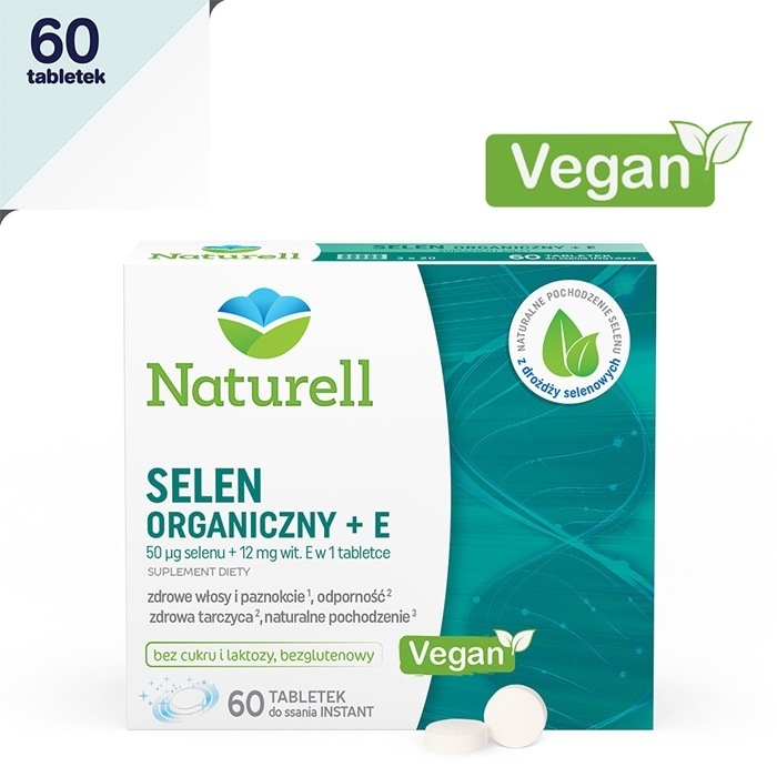 Naturell Selen Organiczny + E tabletki do rozgryzania i żucia, 60 szt.