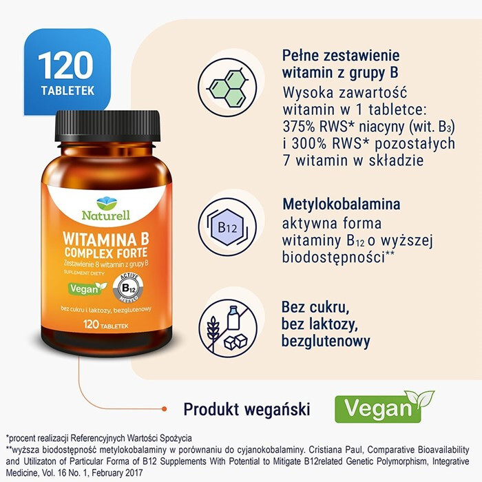 Naturell Witamina B Complex Forte tabletki z kompleksem witamin B, 120 szt.