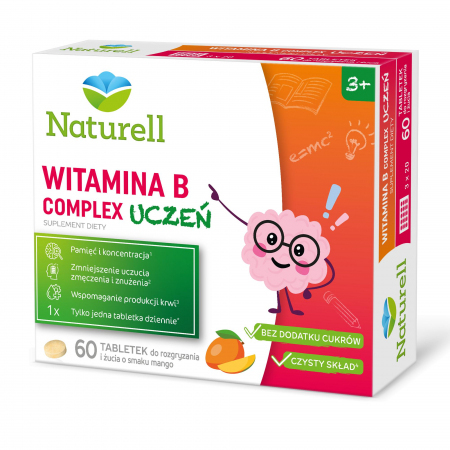Naturell Witamina B Complex Uczeń tabletki do rozgryzania i żucia o smaku mango, 60 szt.