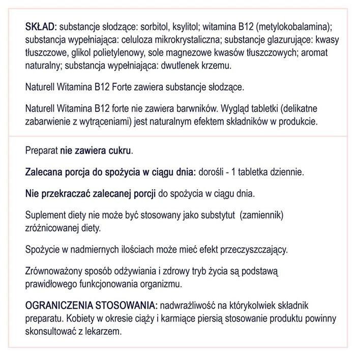 Naturell Witamina B12 Forte tabletki do rozgryzania i żucia, 60 szt.