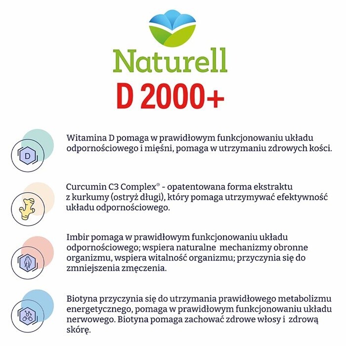 Naturell Witamina D 2000+ kapsułki z kurkumą i imbirem, 60 szt.