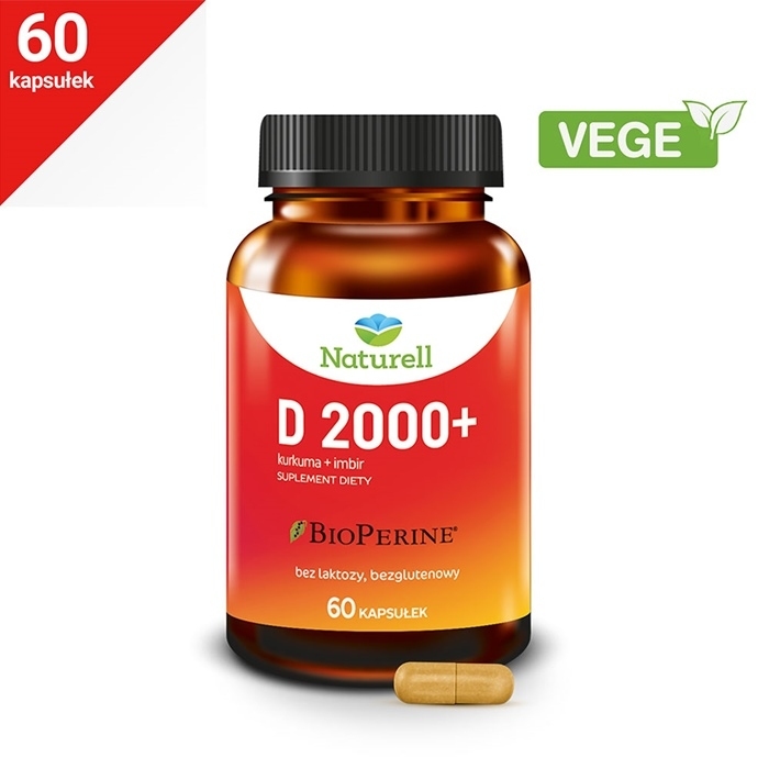 Naturell Witamina D 2000+ kapsułki z kurkumą i imbirem, 60 szt.
