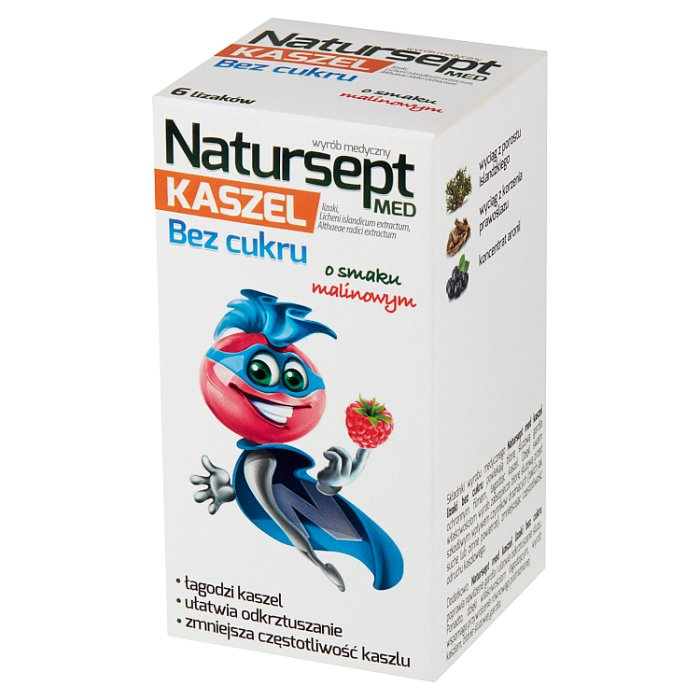 Natursept Med Kaszel bez cukru (smak malinowy) 6 lizaków