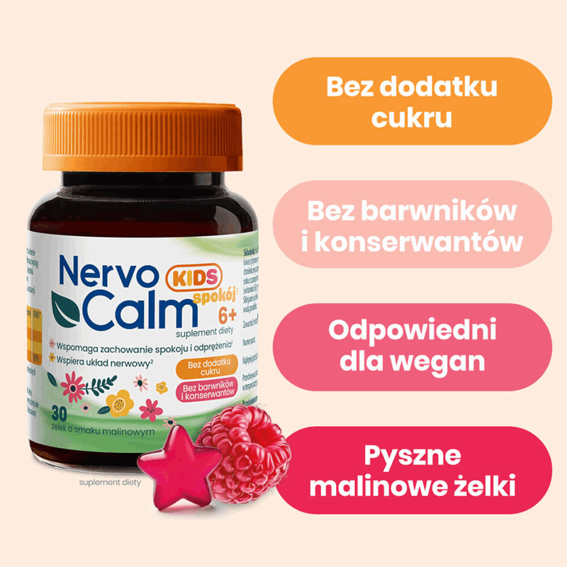 NervoCalm Kids Spokój żelki o smaku malinowym dla dzieci 6+, 30 szt.