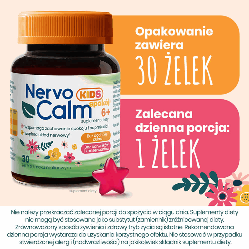 NervoCalm Kids Spokój żelki o smaku malinowym dla dzieci 6+, 30 szt.