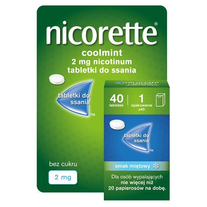 Nicorette Coolmint 2 mg tabletki do ssania na rzucenie palenia, 40 szt.