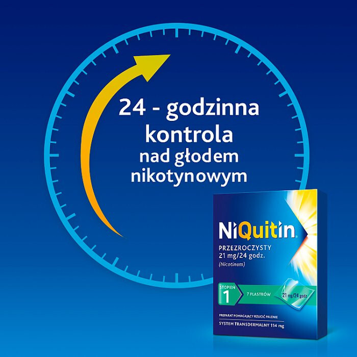 NIQUITIN PRZEZROCZYSTY 21MG/24GODZ. 7 PLASTRÓW / RZUCANIE PALENIA