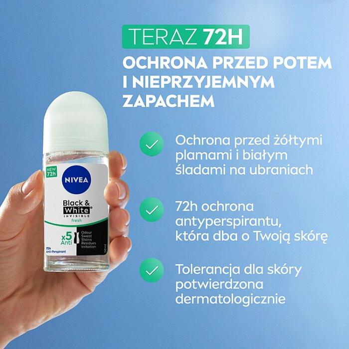 Nivea Black & White Invisible fresh dezodorant w kulce dla kobiet, 50 ml