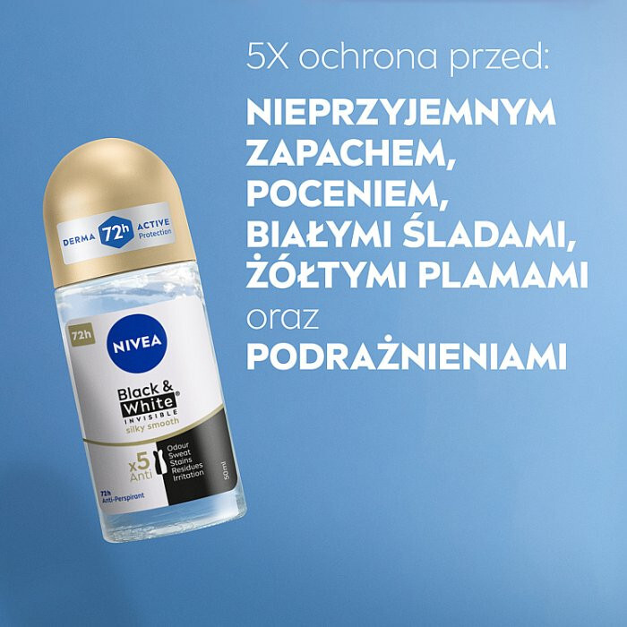 Nivea Black & White Invisible Silky Smooth Antyperspirant roll-on, 50 ml