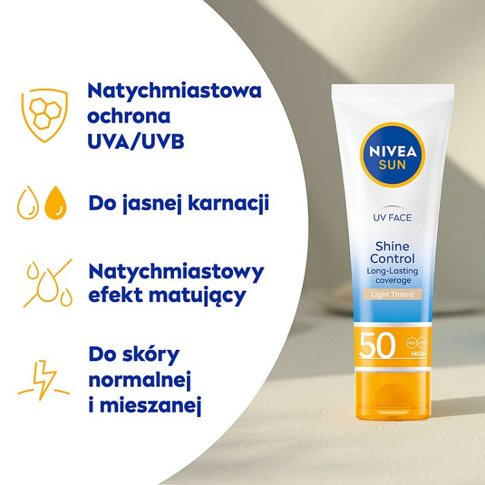 Nivea Sun Shine Control Light Tinted krem matujący do twarzy SPF 50, 50 ml