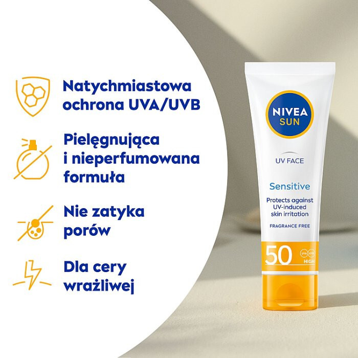 Nivea Sun UV Face krem ochronny do twarzy dla skóry wrażliwej SPF50, 50 ml