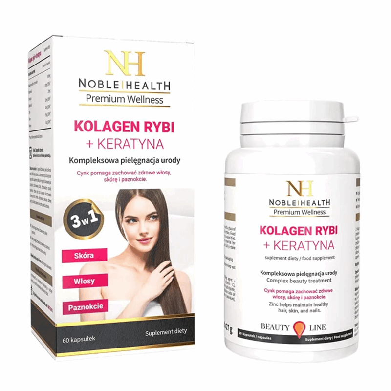 Noble Health Kolagen rybi + Keratyna kapsułki, 60 szt.