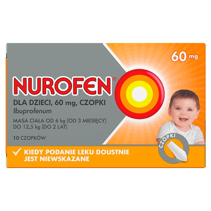 Nurofen dla dzieci czopki ibuprofen 60 mg leki przeciwbólowe od 3 miesiąca życia 10 szt