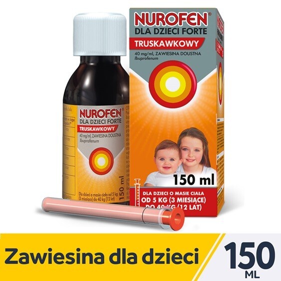 Nurofen dla dzieci Forte ibuprofen zawiesina 200 mg na 5 ml o smaku truskawkowym 150 ml leki przeciwbólowe