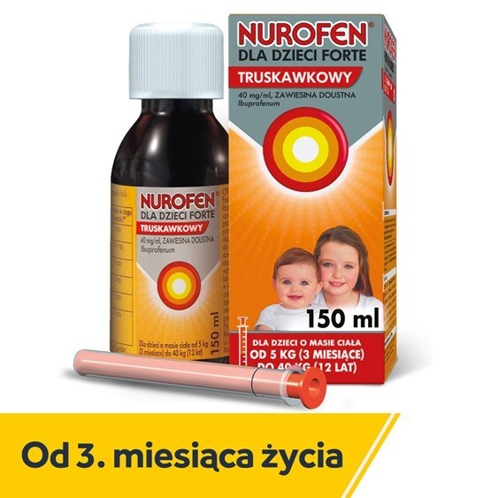 Nurofen dla dzieci Forte ibuprofen zawiesina 200 mg na 5 ml o smaku truskawkowym 150 ml leki przeciwbólowe