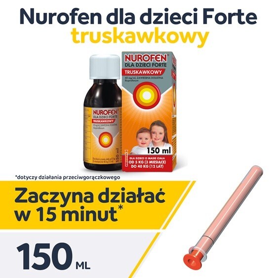 Nurofen dla dzieci Forte ibuprofen zawiesina 200 mg na 5 ml o smaku truskawkowym 150 ml leki przeciwbólowe