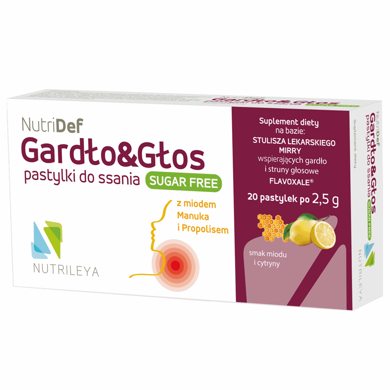 Nutridef Gardło & Głos pastylki do ssania o smaku miodu i cytryny, 20 szt.