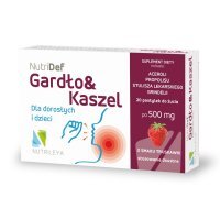NutriDef Gardło & Kaszel pastylki do żucia o smaku truskawkowym, 20 szt.