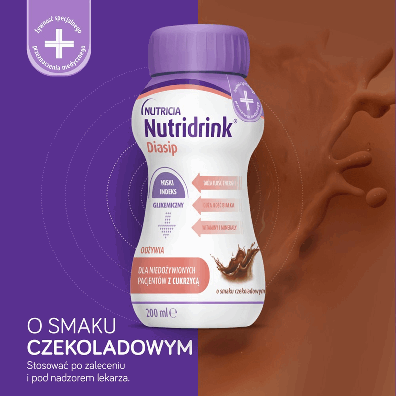 Nutridrink Diasip preparat odżywczy o smaku czekoladowym, 4 szt. x 200 ml