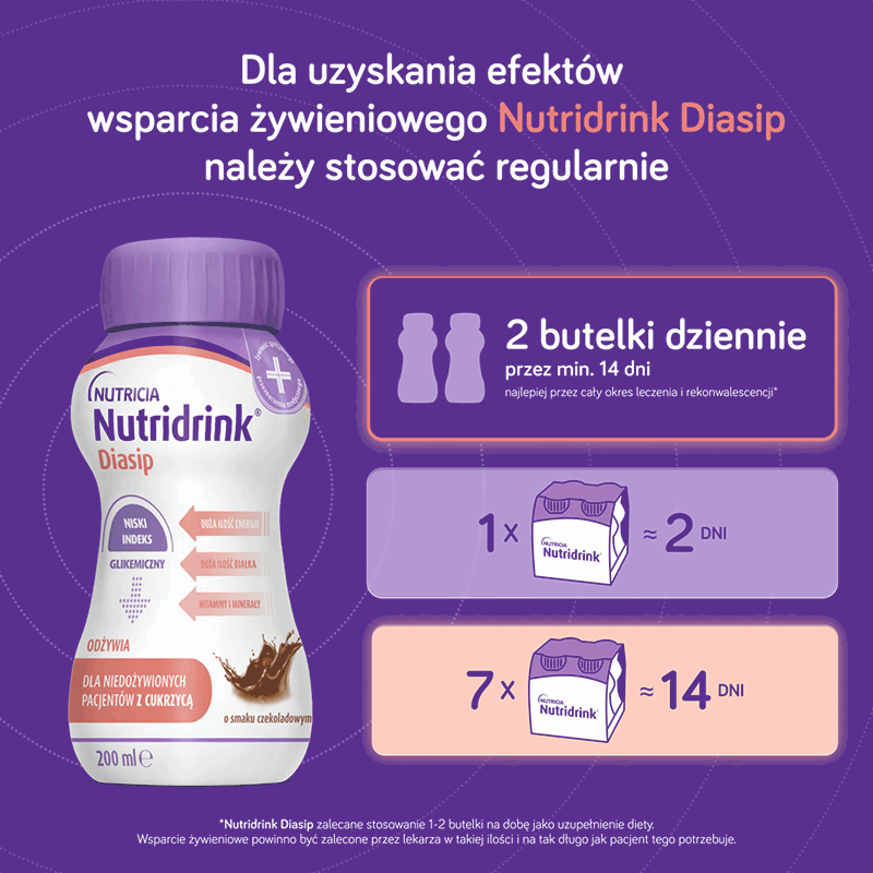 Nutridrink Diasip preparat odżywczy o smaku czekoladowym, 4 szt. x 200 ml