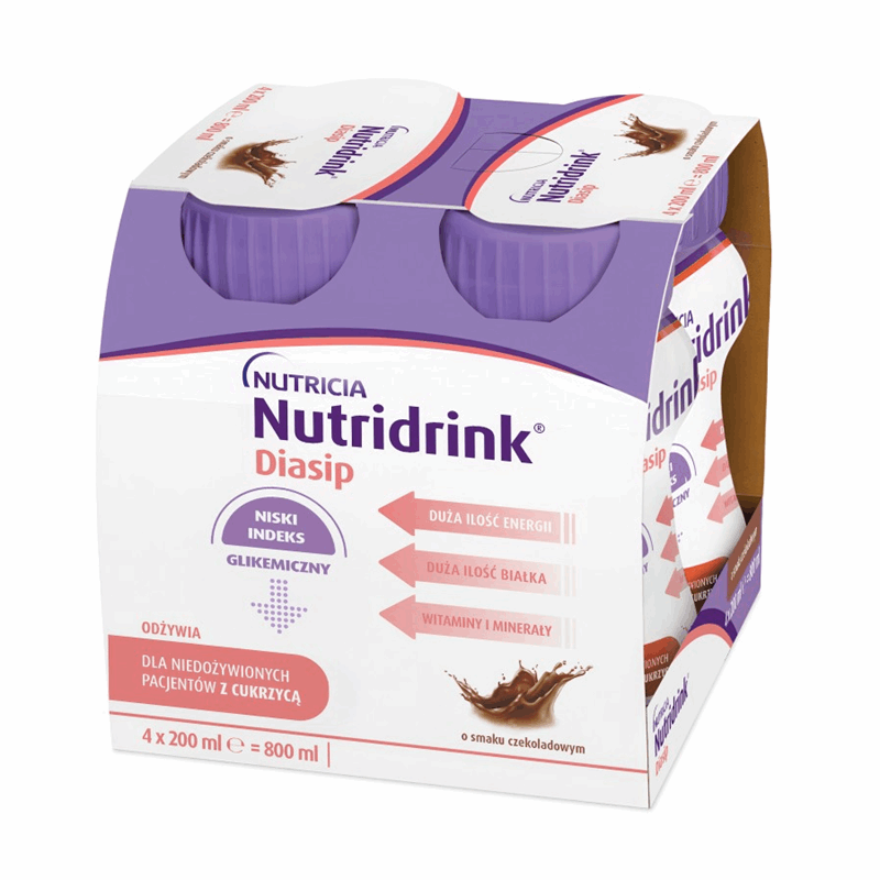 Nutridrink Diasip preparat odżywczy o smaku czekoladowym, 4 szt. x 200 ml