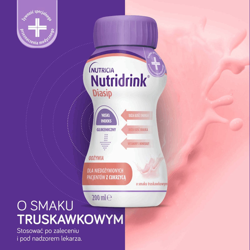 Nutridrink Diasip preparat odżywczy o smaku truskawkowym, 4 szt. x 200 ml