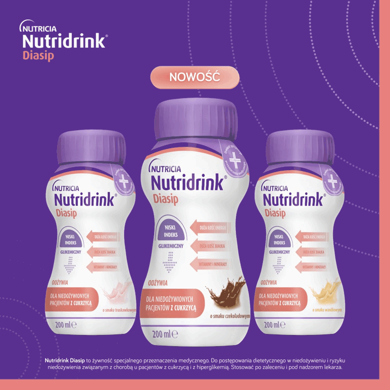 Nutridrink Diasip preparat odżywczy o smaku truskawkowym, 4 szt. x 200 ml