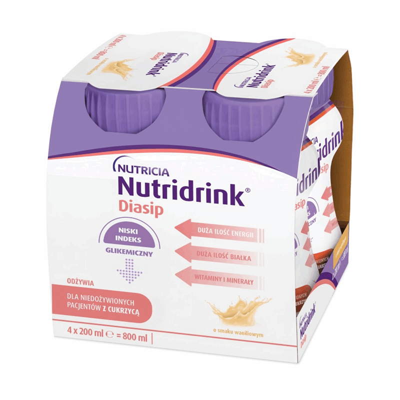 Nutridrink Diasip preparat odżywczy o smaku waniliowym, 4 szt. x 200 ml