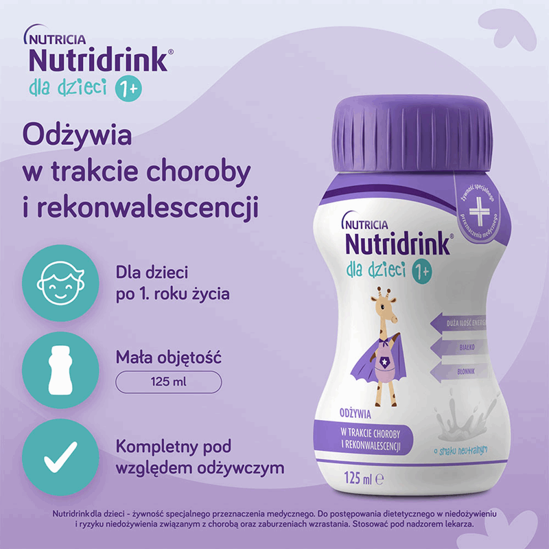 Nutridrink dla dzieci preparat odżywczy o smaku neutralnym, 4 szt. x 125 ml