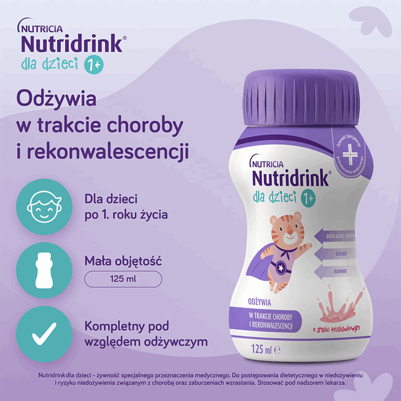 Nutridrink dla dzieci preparat odżywczy o smaku truskawkowym, 4 szt. x 125 ml