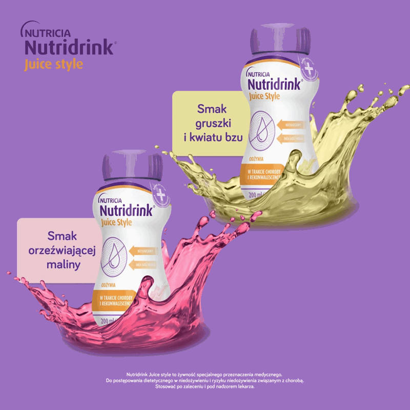 Nutridrink Juice Style Preparat odżywczy w płynie o smaku orzeźwiającej maliny, 4 x 200 ml