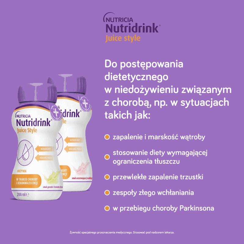 Nutridrink Juice Style Preparat odżywczy w płynie o smaku orzeźwiającej maliny, 4 x 200 ml