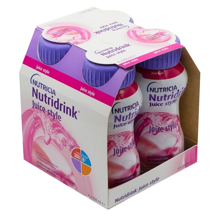 Nutridrink Juice style preparat odżywczy o smaku truskawkowym, 4 x 200 ml