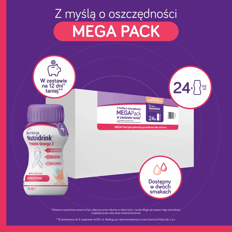 Nutridrink Protein Omega 3 preparat odżywczy o smaku mango-brzoskwinia, 24 szt. x 125 ml