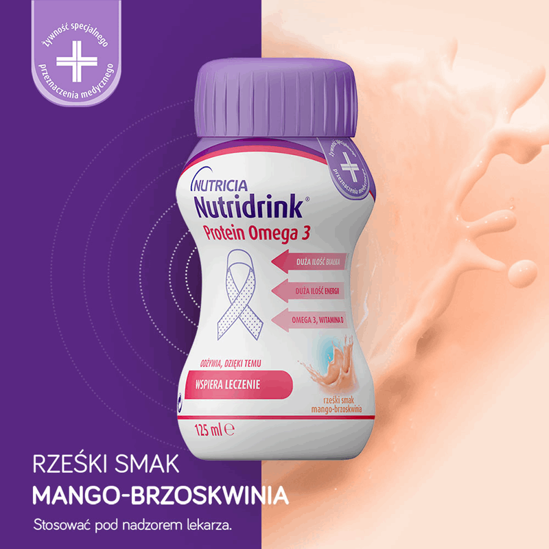 Nutridrink Protein Omega 3 preparat odżywczy o smaku mango-brzoskwinia, 24 szt. x 125 ml