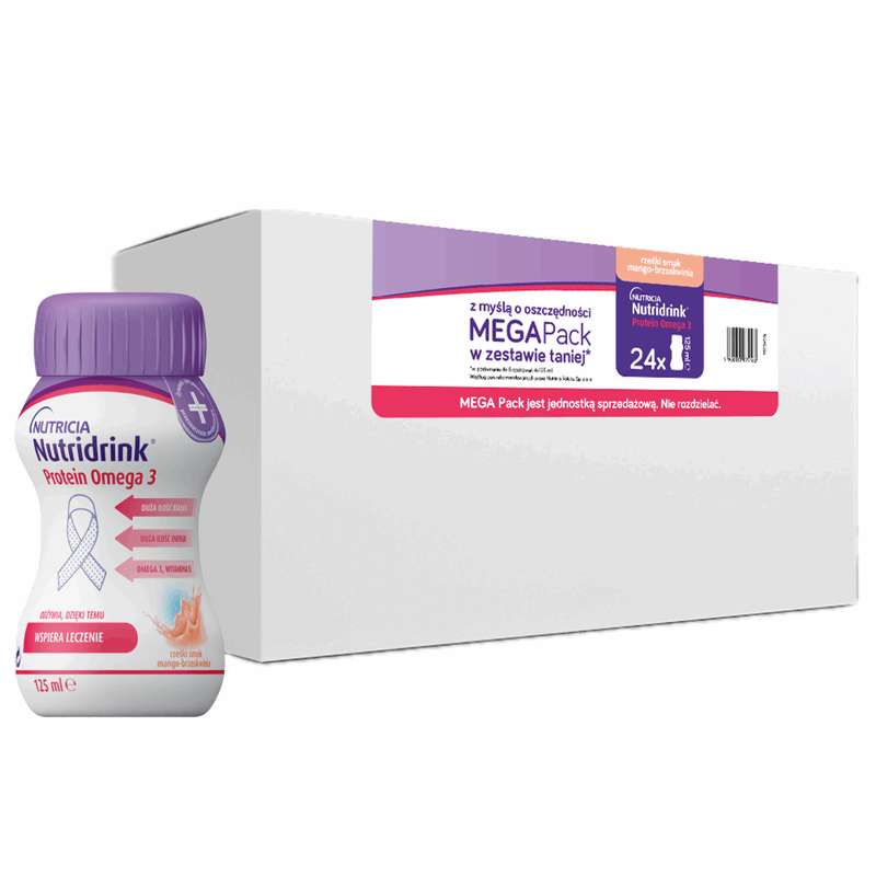 Nutridrink Protein Omega 3 preparat odżywczy o smaku mango-brzoskwinia, 24 szt. x 125 ml