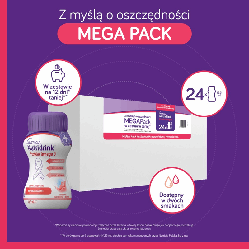 Nutridrink Protein Omega 3 preparat odżywczy o smaku truskawkowo-malinowym, 24 szt. x 125 ml