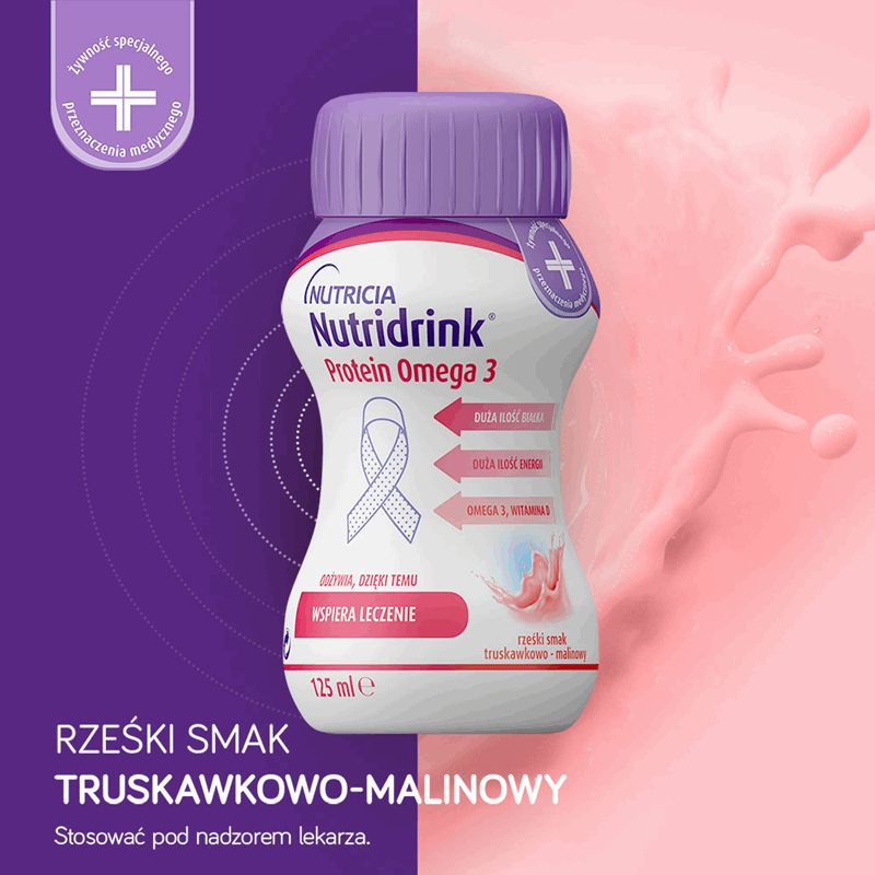 Nutridrink Protein Omega 3 preparat odżywczy o smaku truskawkowo-malinowym, 24 szt. x 125 ml
