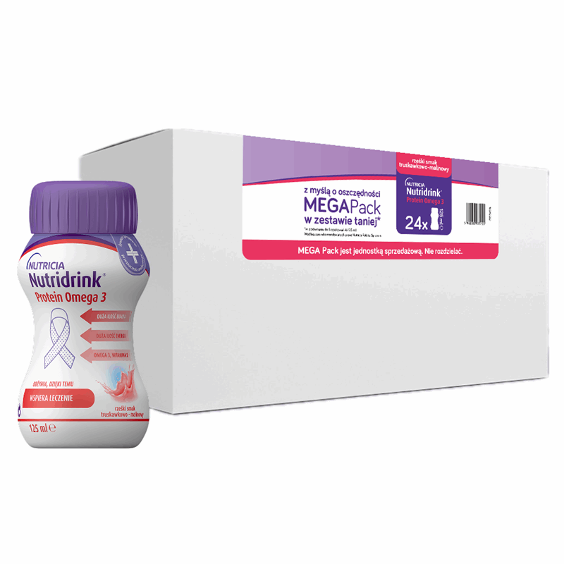 Nutridrink Protein Omega 3 preparat odżywczy o smaku truskawkowo-malinowym, 24 szt. x 125 ml