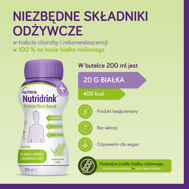 Nutridrink Protein Plant Based preparat odżywczy o smaku groszku z miętą, 4 szt. x 200 ml