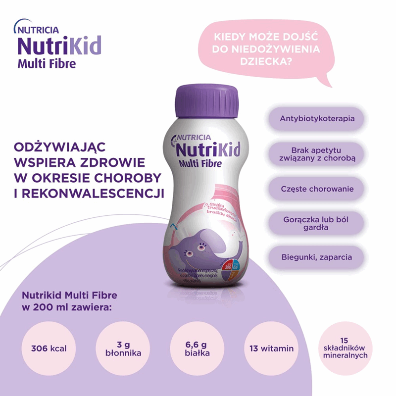 NutriKid Multi Fibre płyn o smaku truskawkowym dla dzieci, 200 ml