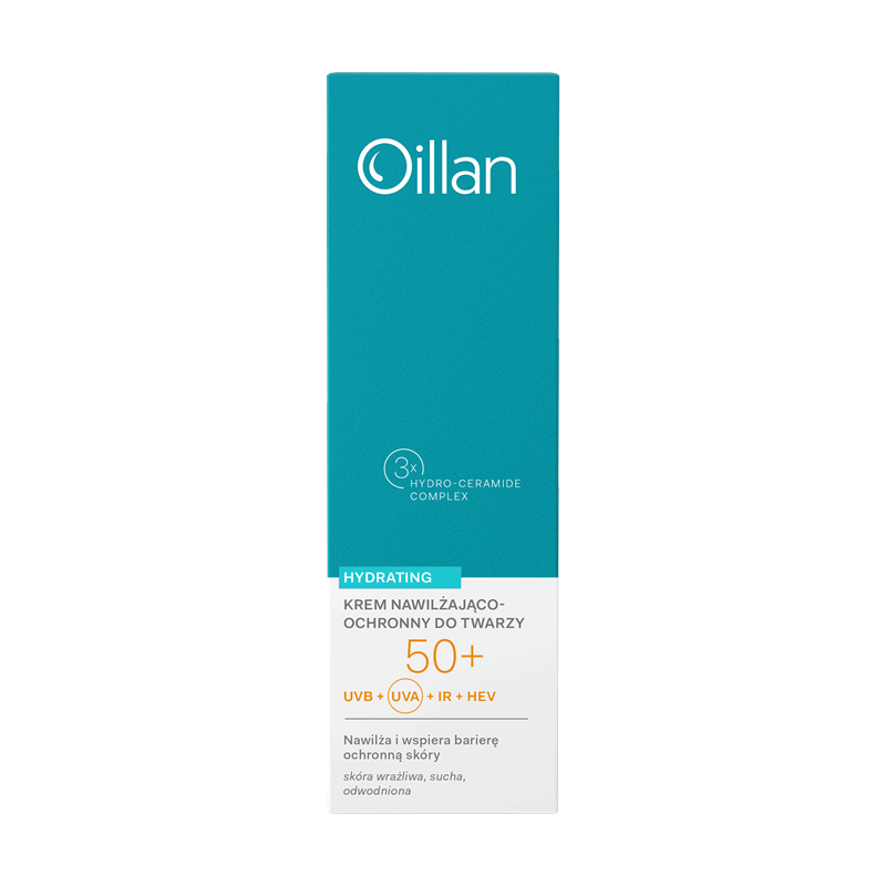 Oillan Hydrating Krem nawilżający do twarzy z SPF50+ dla skóry suchej i wrażliwej, 50 ml