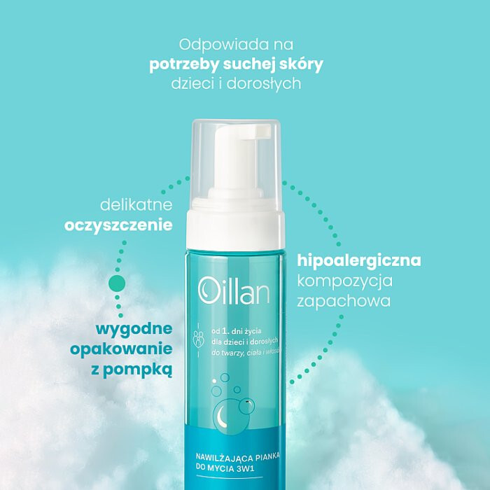 Oillan Nawilżająca pianka do mycia 3w1, 200 ml