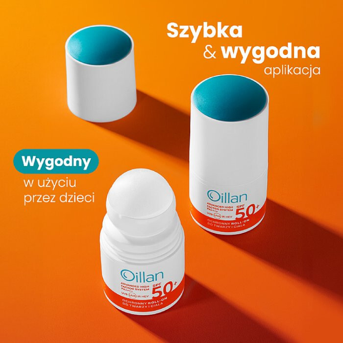 Oillan Sun ochronny roll-on do twarzy i ciała przeciwsłoneczny SPF50+, 50 ml