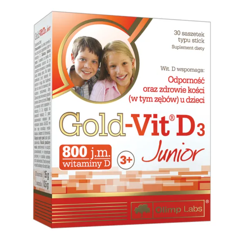 Olimp Gold-Vit D3 Junior saszetki z proszkiem o smaku malinowym, 30 szt.